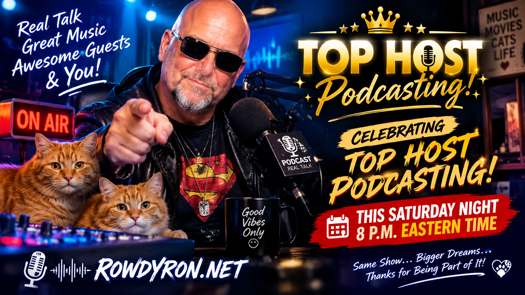 Top Host promotional artwork featuring Ron at the microphone